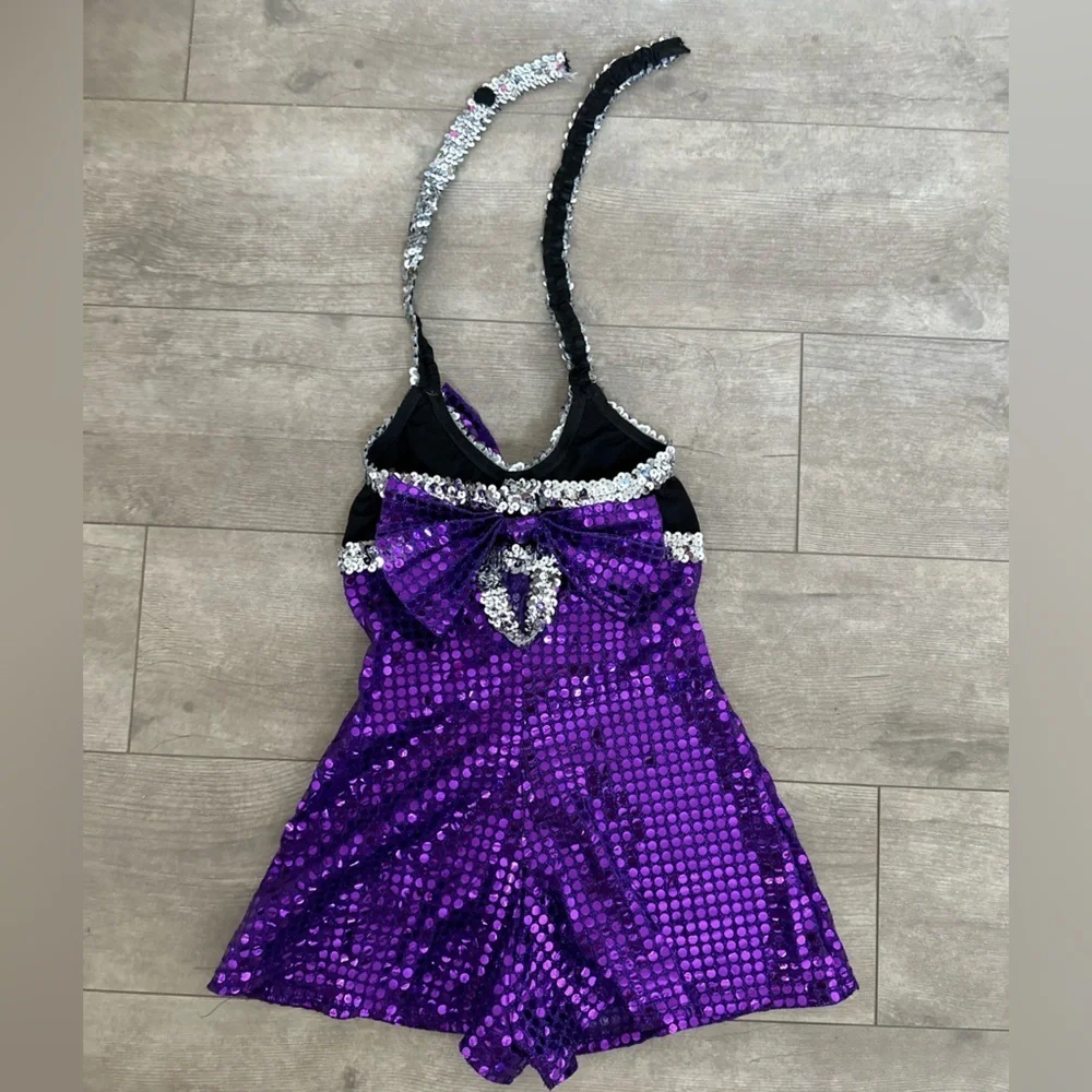 Custom Made Purple Silver Sequin Dance Costume/Halloween Ravens Cheerleader XS/S